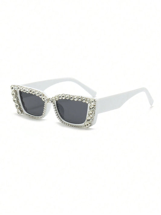 1pc Fashionable Women's Rhinestone Decor Oversized Frame Personality Summer Beach Party