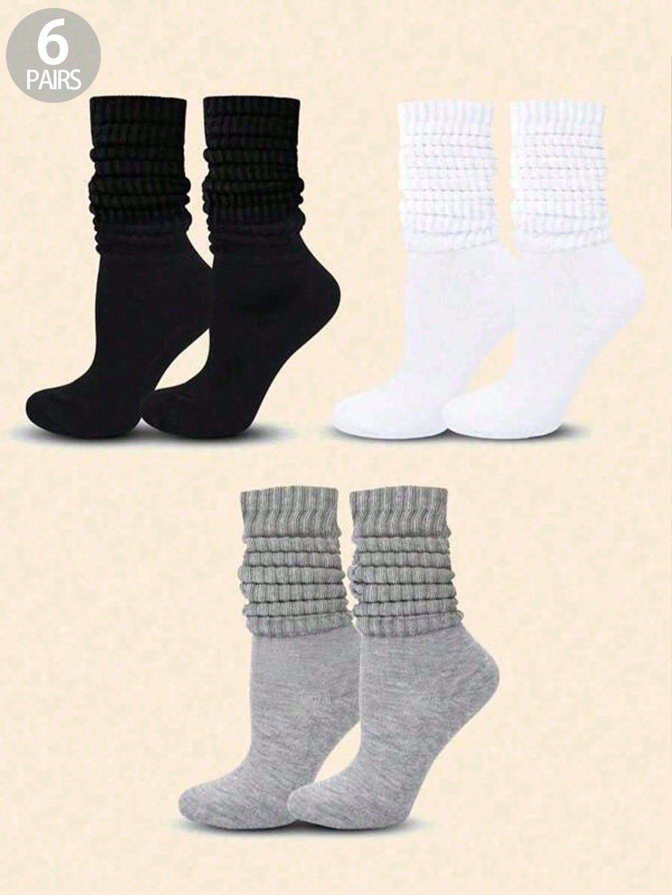 6 Pairs Women's Casual Knit Socks, Elastic Socks, Mid-Calf Socks, Spring/Autumn, Pilates Socks, Yoga