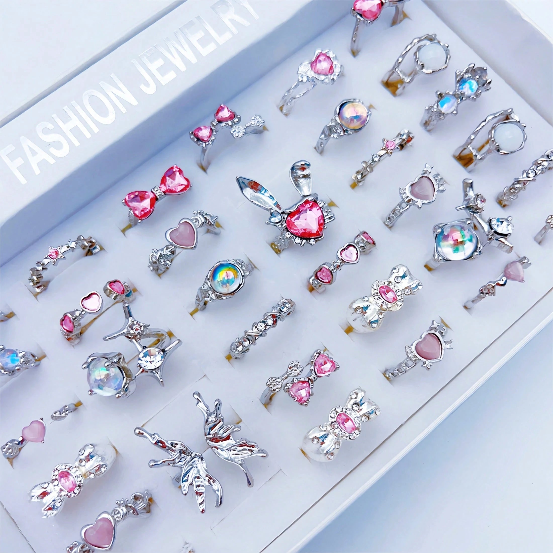 10Pcs Exquisite Synthetic Zirconia Heart Love Butterfly Rings Set For Women