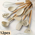 12-Piece set Silicone Kitchen Cooking Utensils Set With Wooden Handles