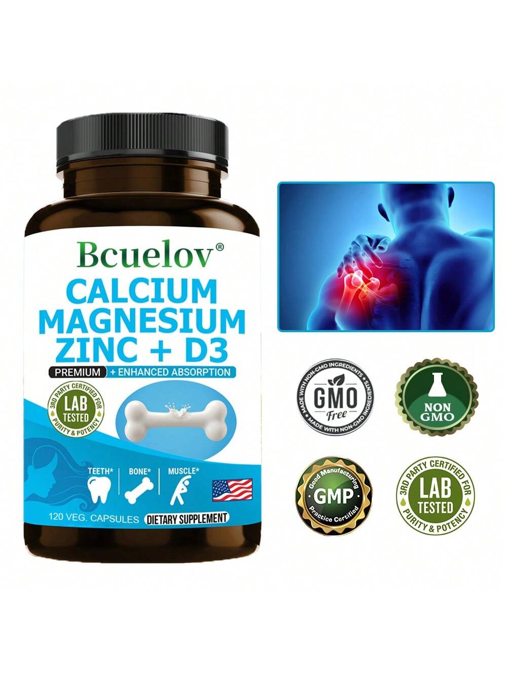 120 Capsules - With Calcium, Magnesium & Zinc, Support Energy Levels