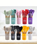 12 Set Wood Handle Non-Stick Silicone Kitchen Cooking Utensil Set
