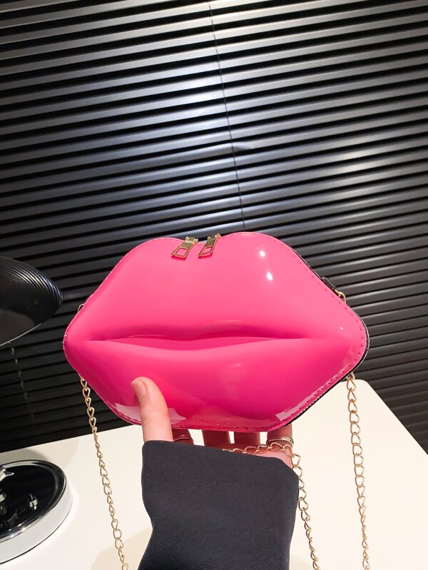 Fashionable Shiny Lip Shaped Women Chain Crossbody Unique Mini Handbag