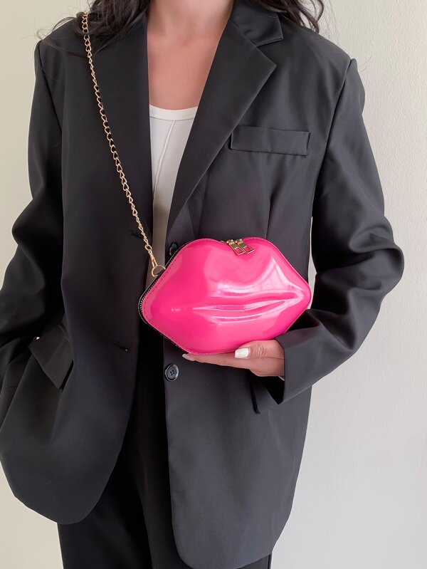 Fashionable Shiny Lip Shaped Women Chain Crossbody Unique Mini Handbag