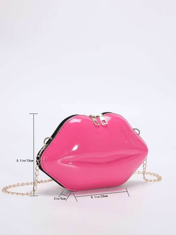 Fashionable Shiny Lip Shaped Women Chain Crossbody Unique Mini Handbag
