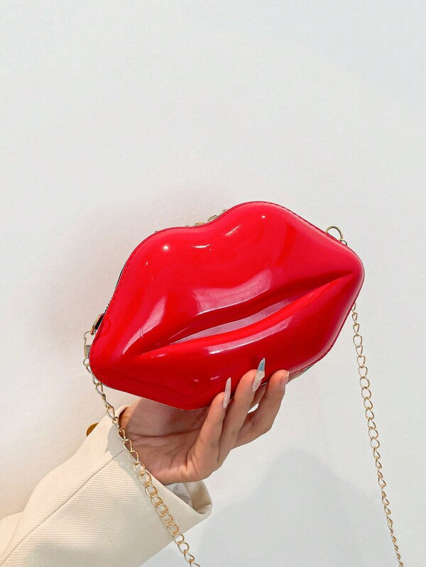 Fashionable Shiny Lip Shaped Women Chain Crossbody Unique Mini Handbag