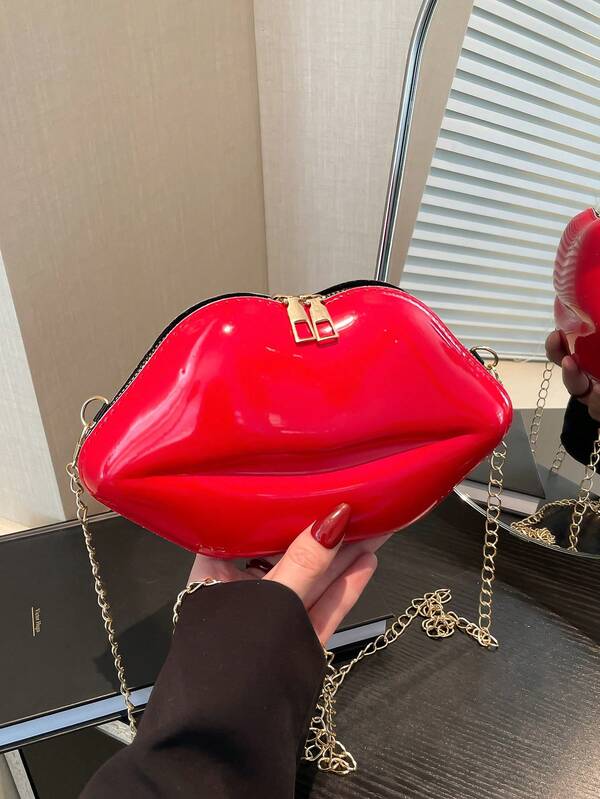 Fashionable Shiny Lip Shaped Women Chain Crossbody Unique Mini Handbag