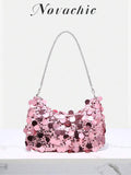 Sequin Decorated, Vacation Style Sequins Wrist Decor Zipper Bag