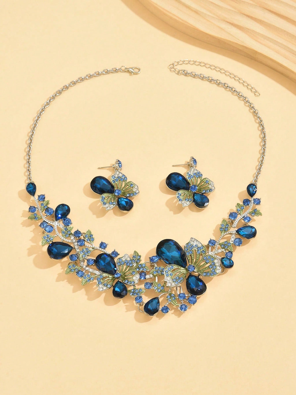 1 Set Elegant Luxurious Floral Jewelry Set With Encrusted Artificial Gemstones