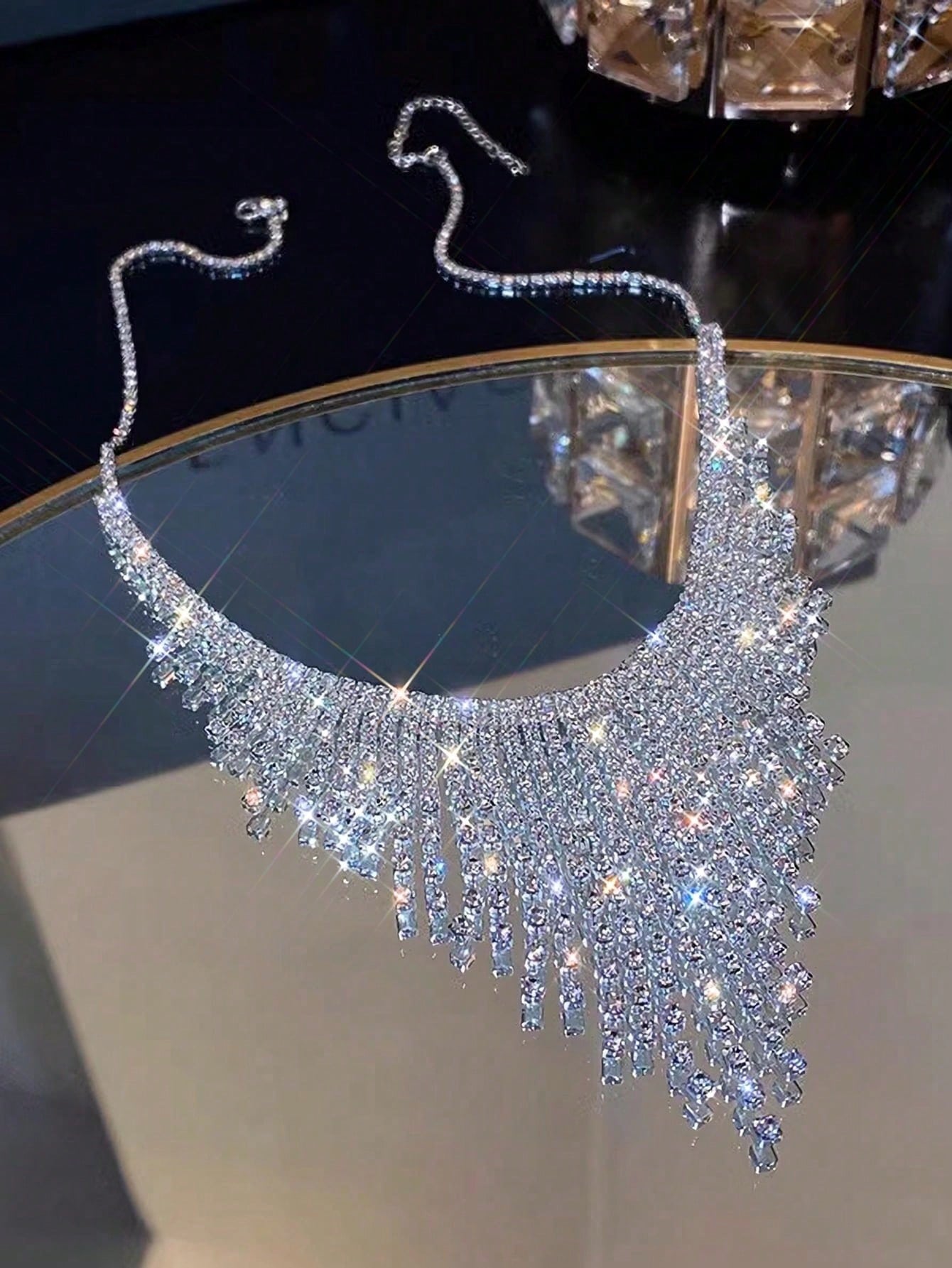 European & American Fashion Exaggerated Personalized Rhinestone Tassel Necklace