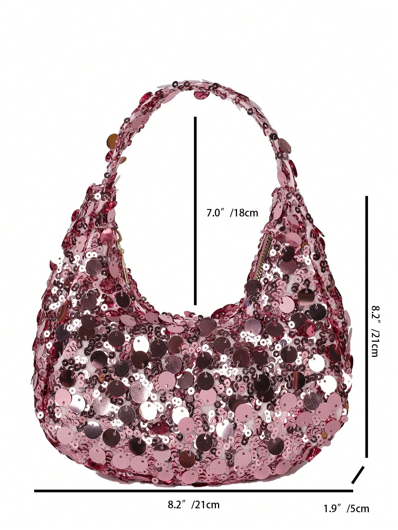 1pc Quilted Zipper Closure PVC Sequin Crescent Handbag