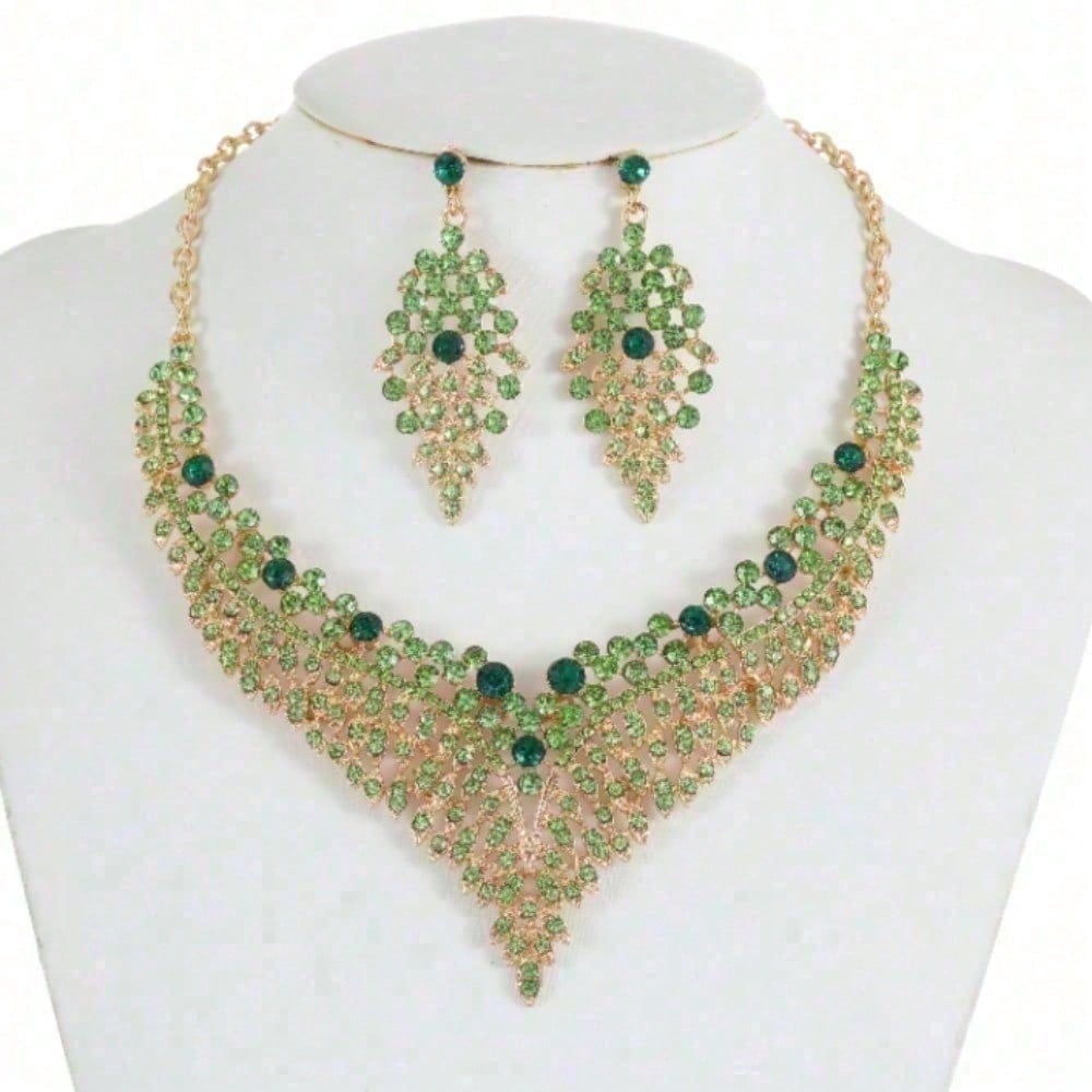 3 Pcs Set Luxury Exaggerated Crystal Necklace Earrings Jewelry Set