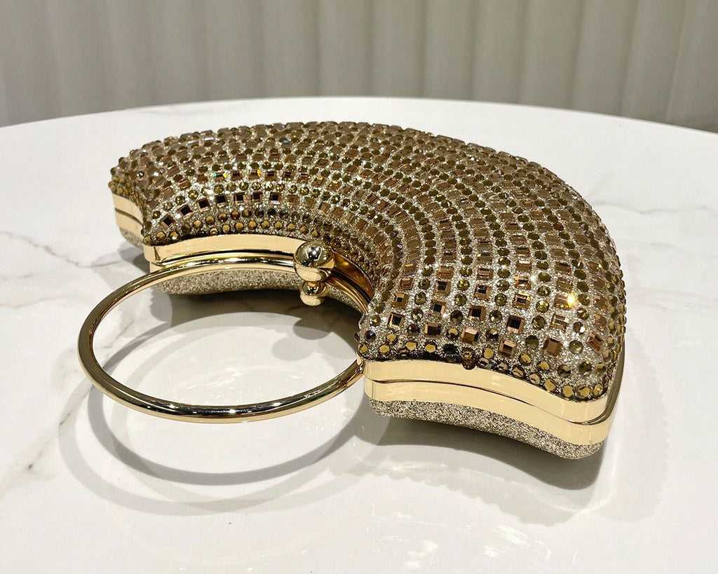 1pc Metallic Bronze Shiny Rhinestone Decorated Clutch Bag, Elegant Handbag