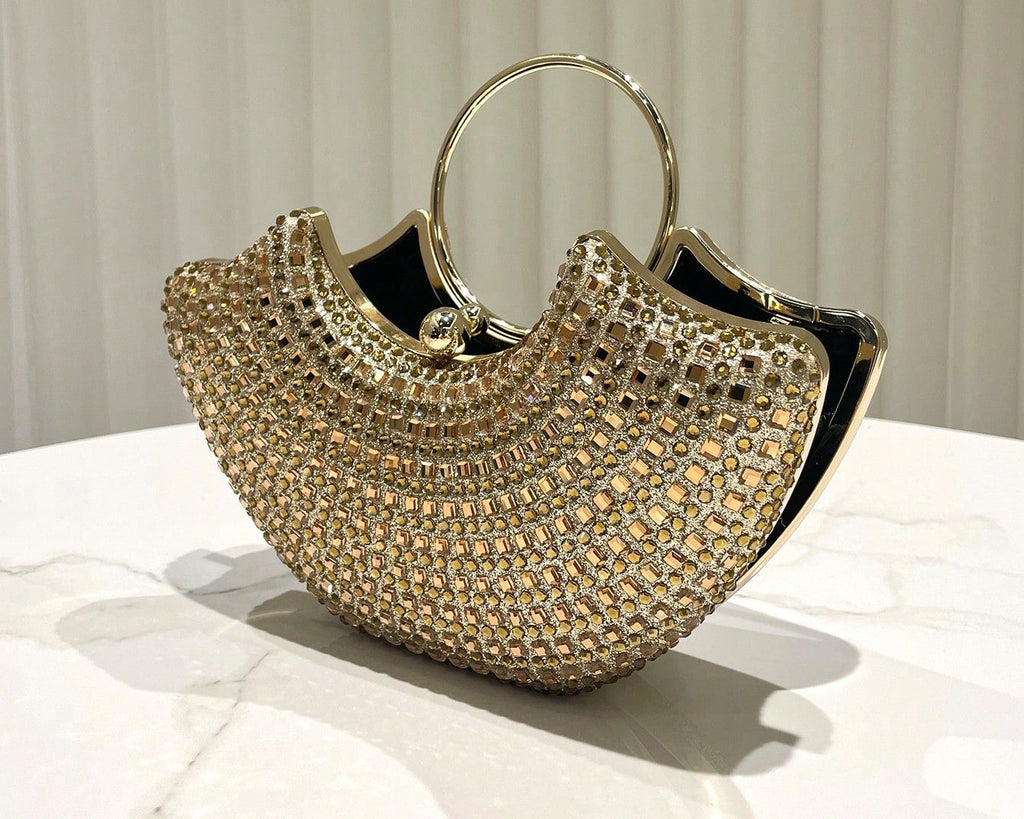 1pc Metallic Bronze Shiny Rhinestone Decorated Clutch Bag, Elegant Handbag