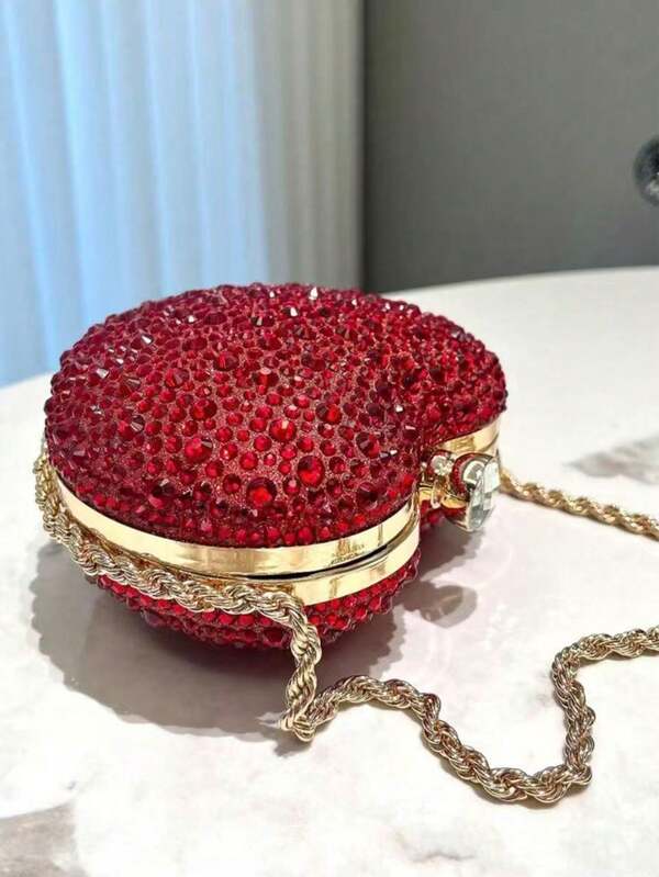 Red Heart Shape Rhinestone Handbag Design Wedding Clutch Evening Bags