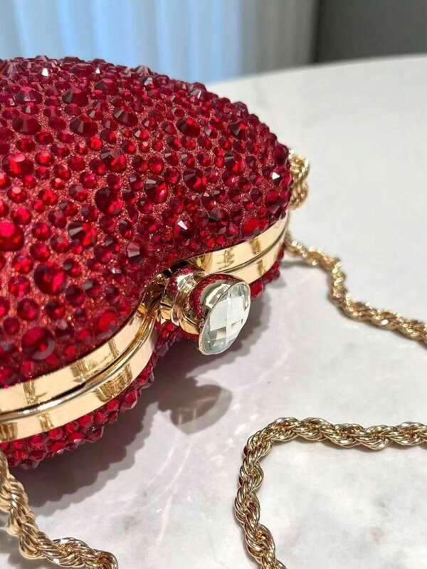 Red Heart Shape Rhinestone Handbag Design Wedding Clutch Evening Bags