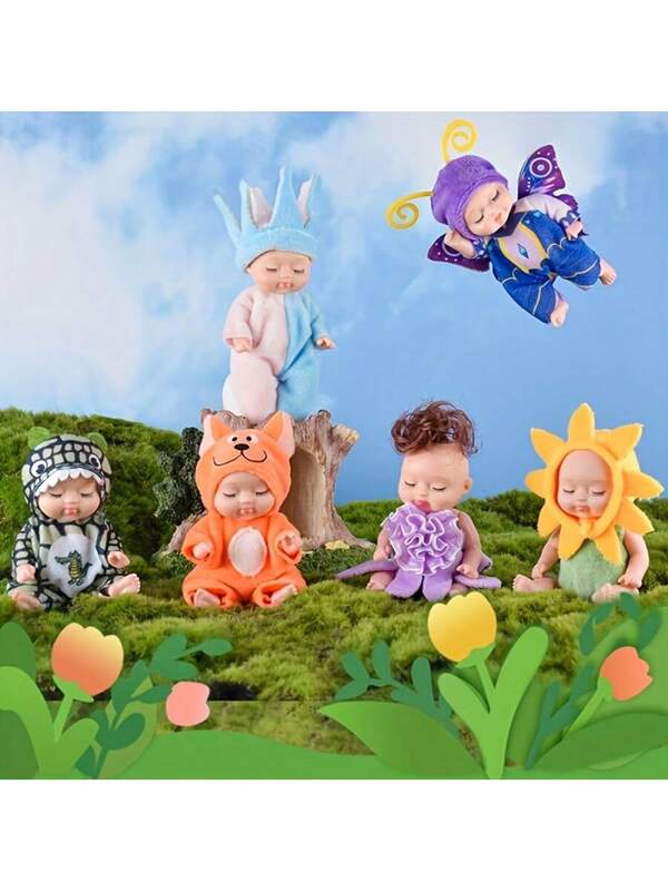 6pcs 4 Inch Mini Realistic Princess Fashion Doll - Adorable Outfit And Hat