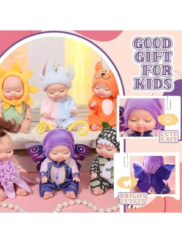 6pcs 4 Inch Mini Realistic Princess Fashion Doll - Adorable Outfit And Hat
