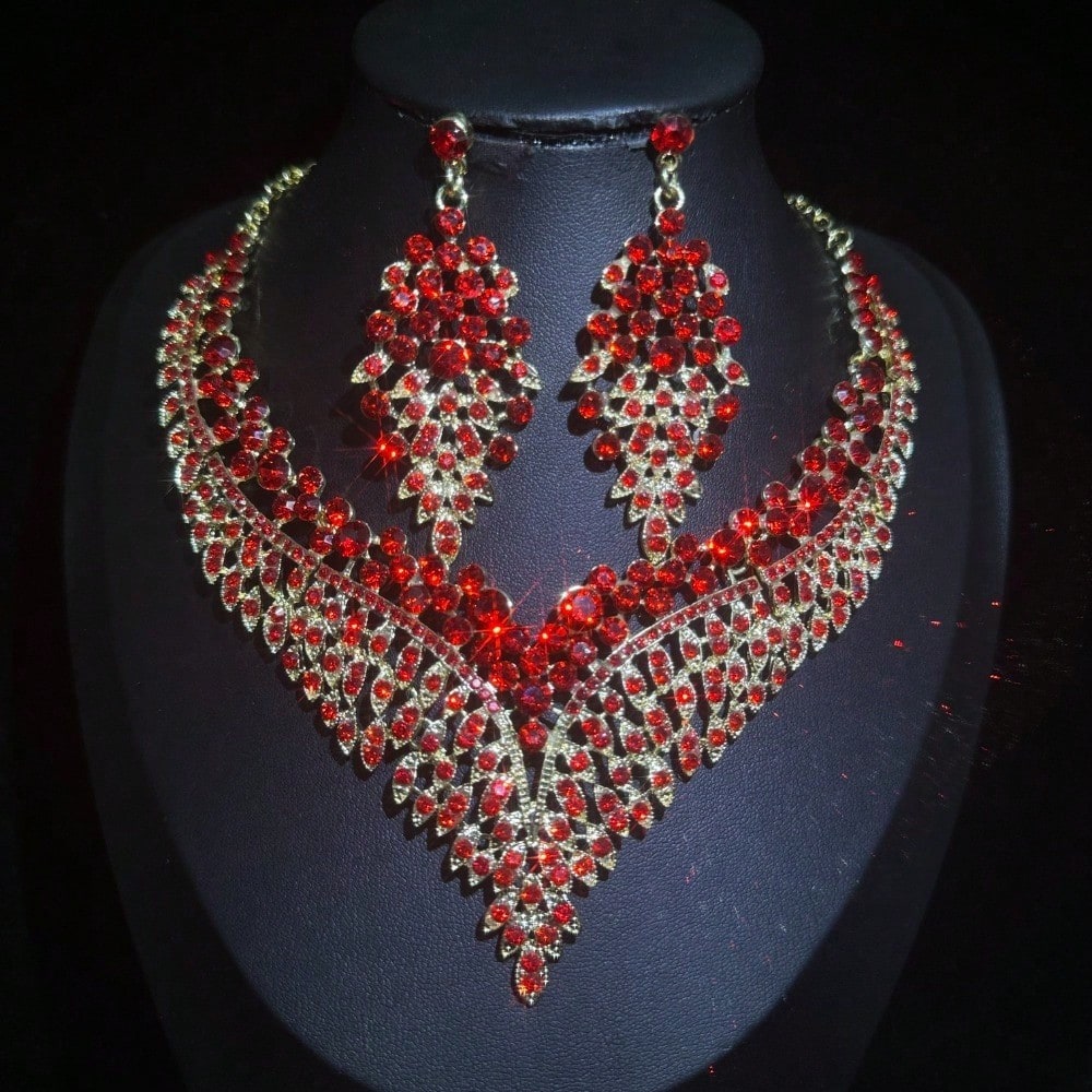 3 Pcs Set Luxury Exaggerated Crystal Necklace Earrings Jewelry Set