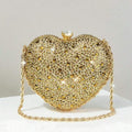 Rhinestone golden Heart Shaped Shiny Clutch Bag, Elegant Party Purse