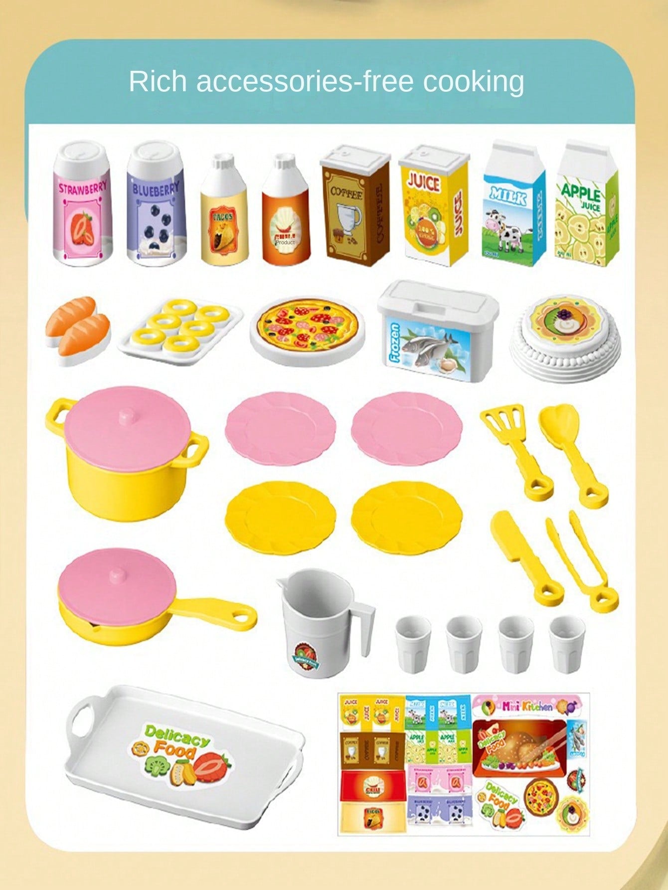 3-6 Years Old Kids Kitchen Playset, Suitable For Girls And Boys, Realistic Food And Accessories, Kitchen Toy Set