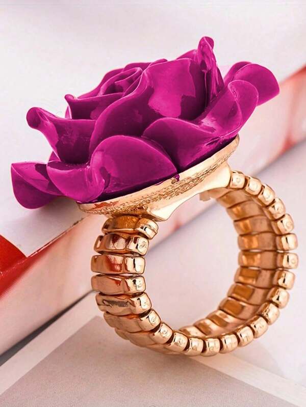 2 Pc Elegant multicolor Rose Flower Jewelry Ring