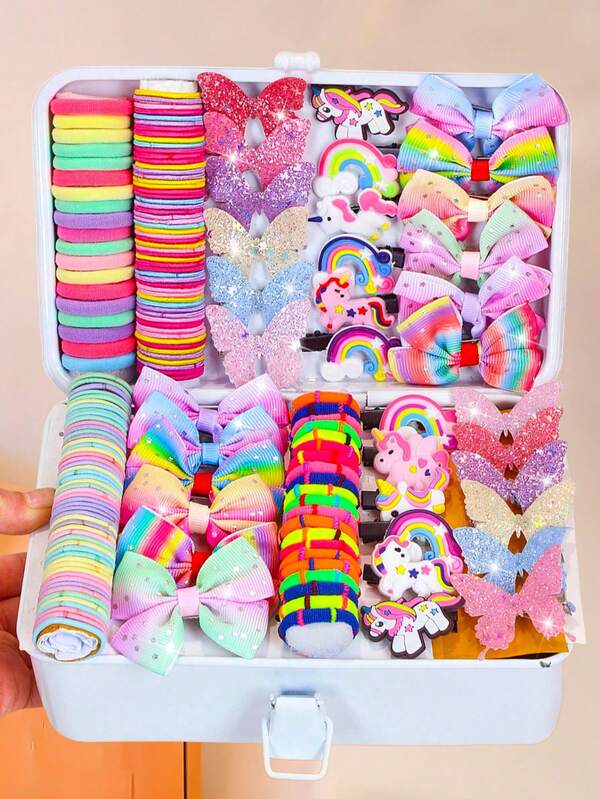 170 pcs Set Multicolor Beaded Bow Hair Accessories Set