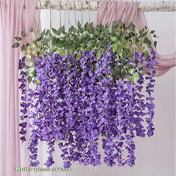 24pcs Set Wisteria Flower Garland, 3.75ft Artificial Flower Vine, Faux Hanging Wisteria Silk Flower Wreath, For Wedding, Garden, Wall Decor