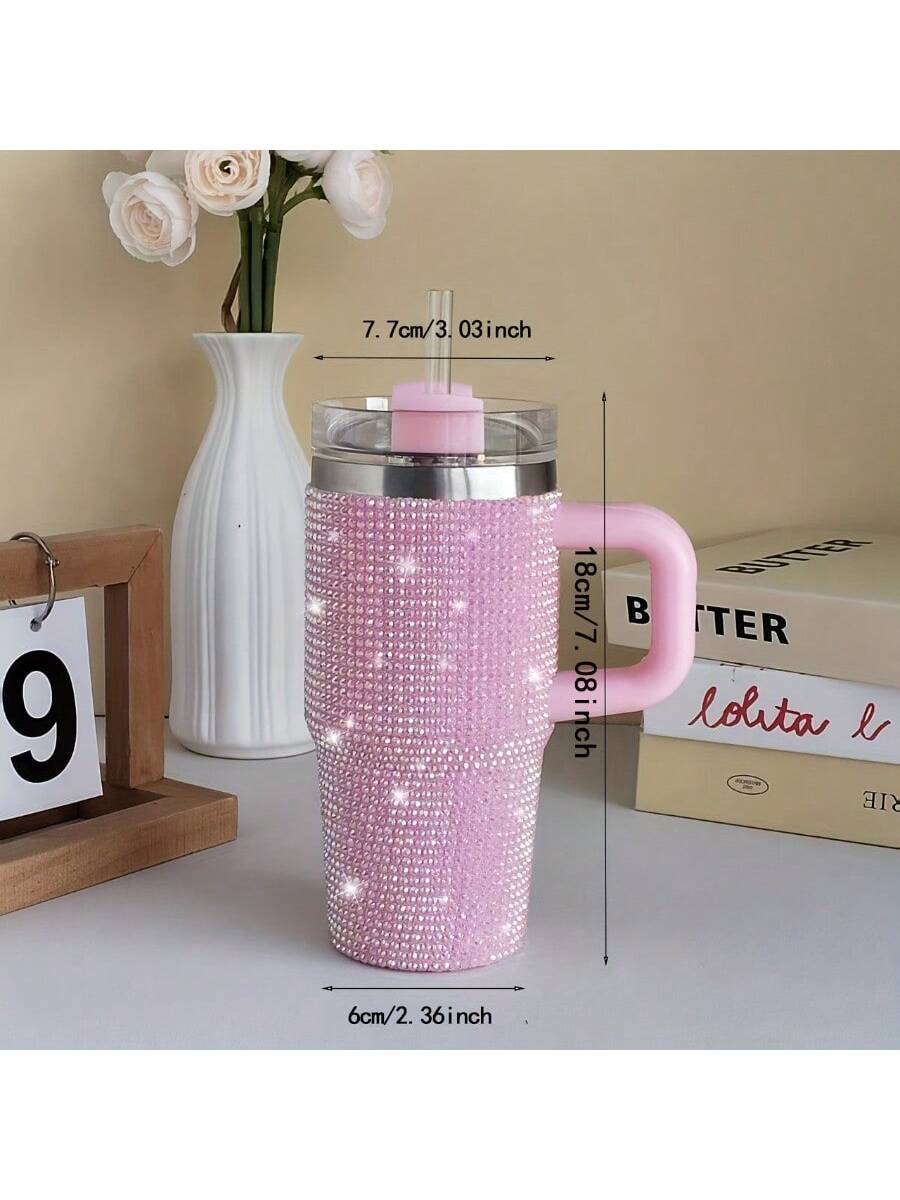 14oz Stainless Steel Cup With Handle & Straw - Double-Wall Insulated Travel Mug