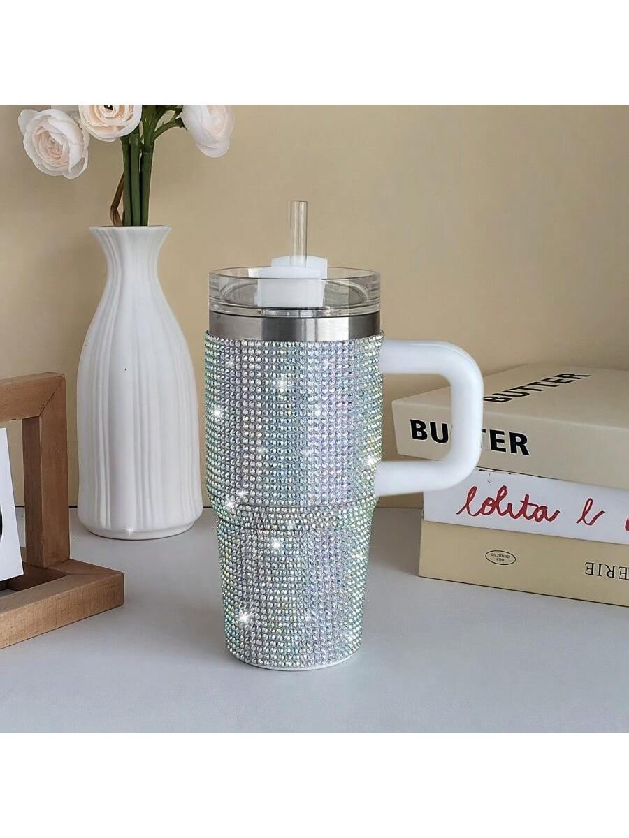 14oz Stainless Steel Cup With Handle & Straw - Double-Wall Insulated Travel Mug