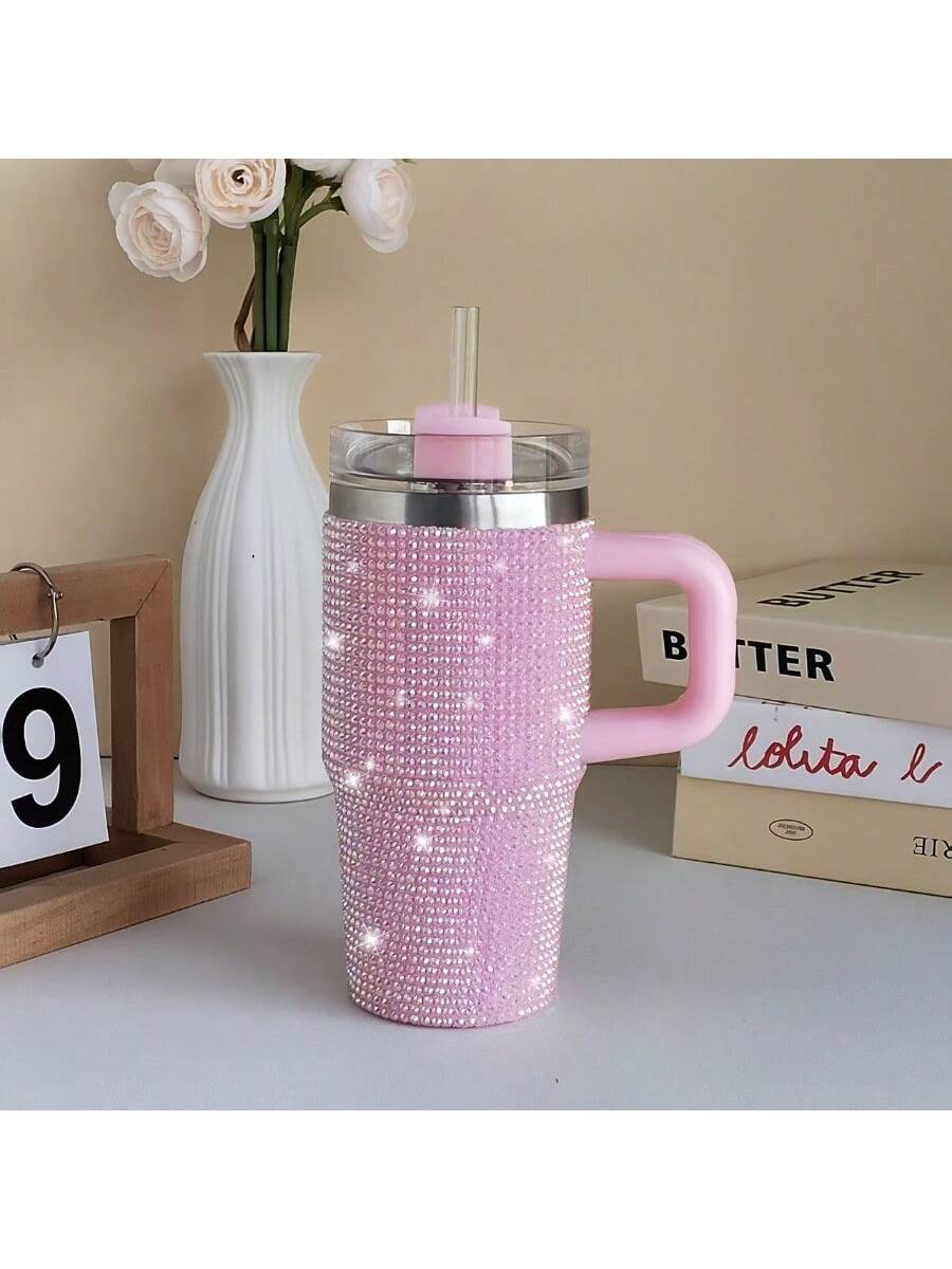 14oz Stainless Steel Cup With Handle & Straw - Double-Wall Insulated Travel Mug
