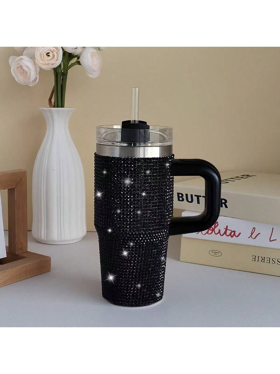 14oz Stainless Steel Cup With Handle & Straw - Double-Wall Insulated Travel Mug