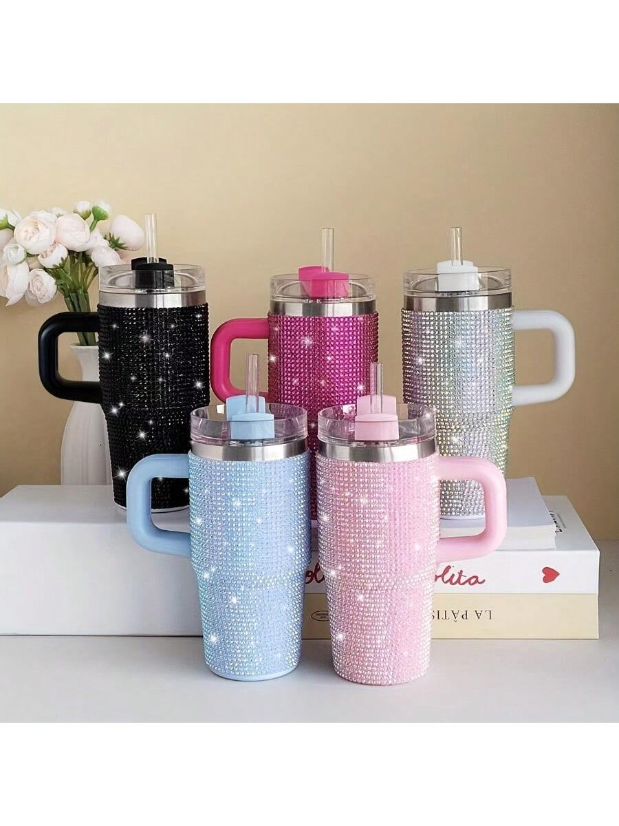 14oz Stainless Steel Cup With Handle & Straw - Double-Wall Insulated Travel Mug