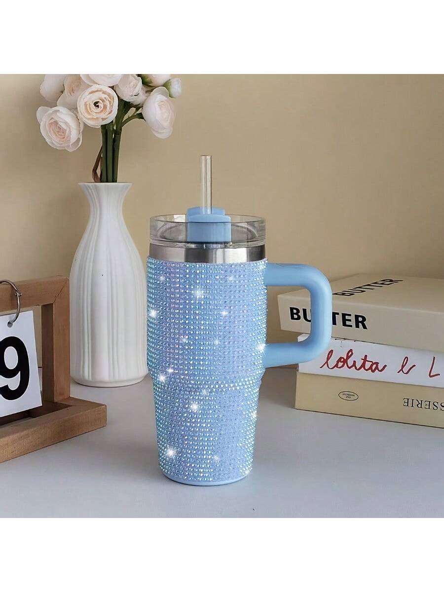 14oz Stainless Steel Cup With Handle & Straw - Double-Wall Insulated Travel Mug
