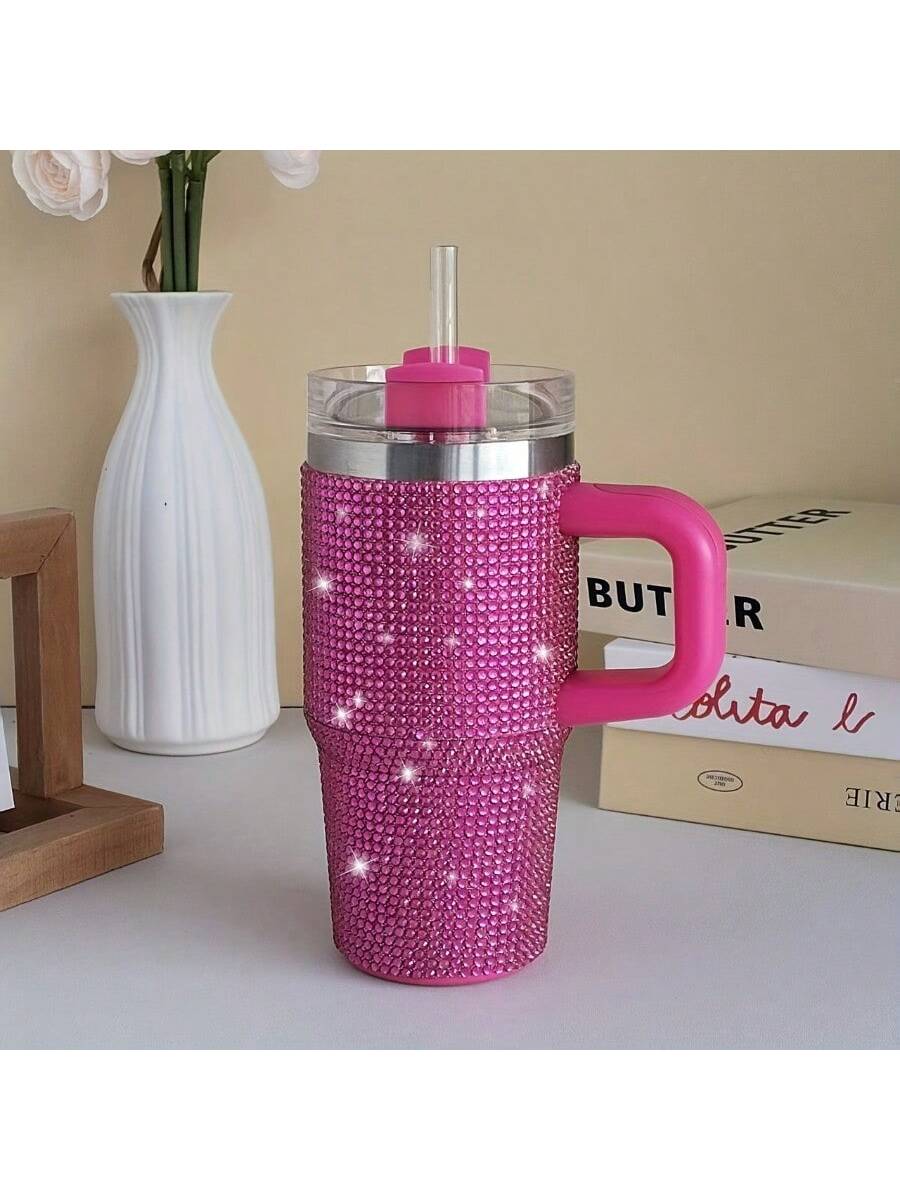 14oz Stainless Steel Cup With Handle & Straw - Double-Wall Insulated Travel Mug