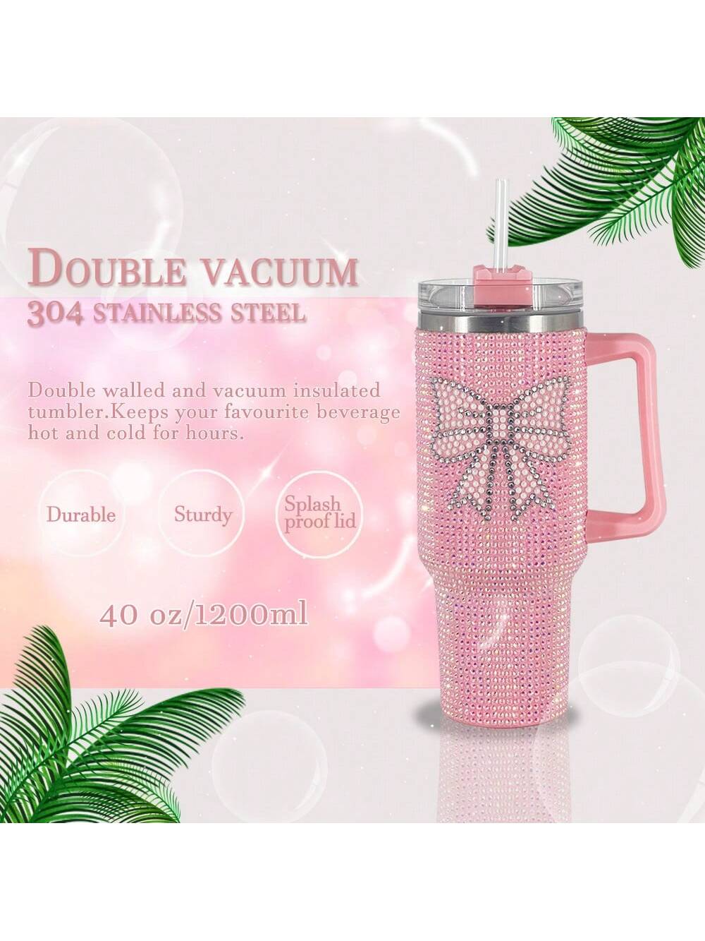 1pc 40oz/30oz Stainless Steel Car Cup With Diamond Sparkle Insulated Tumbler,