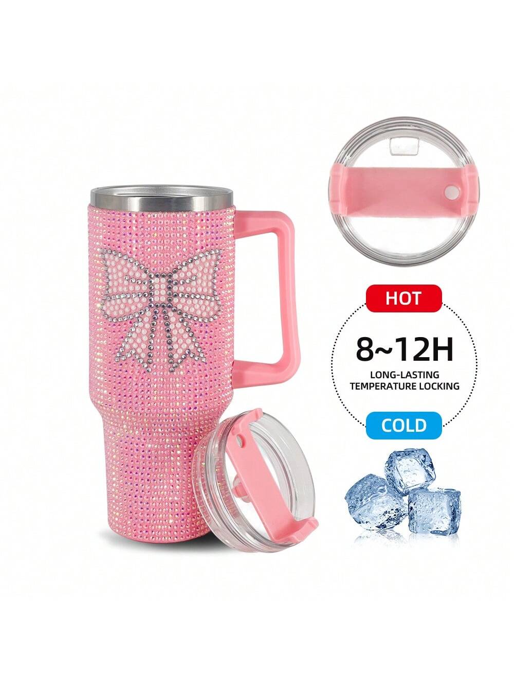 1pc 40oz/30oz Stainless Steel Car Cup With Diamond Sparkle Insulated Tumbler,