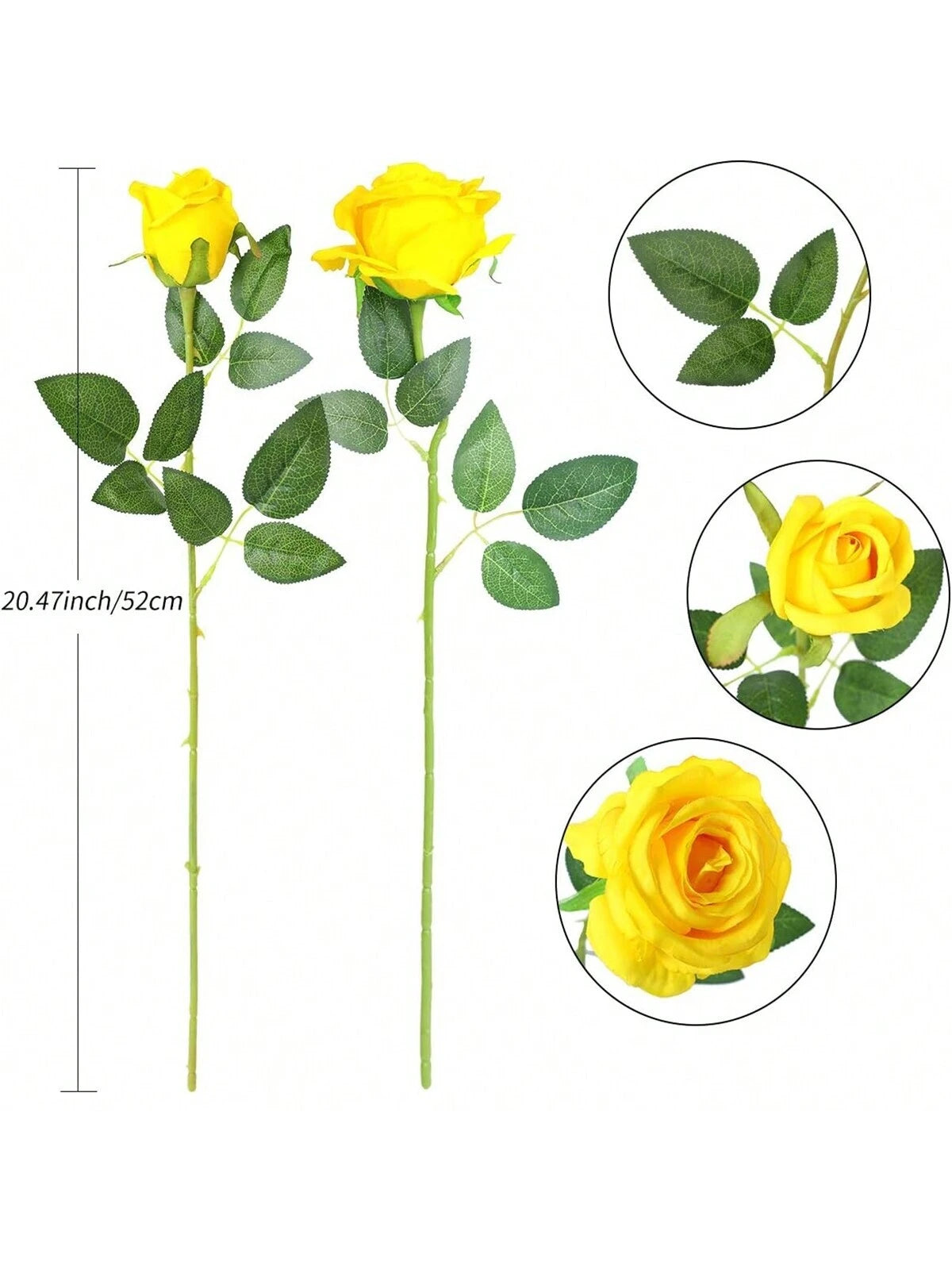 20pcs Yellow 20-Inch Artificial Rose Flowers, High-End Fake Roses