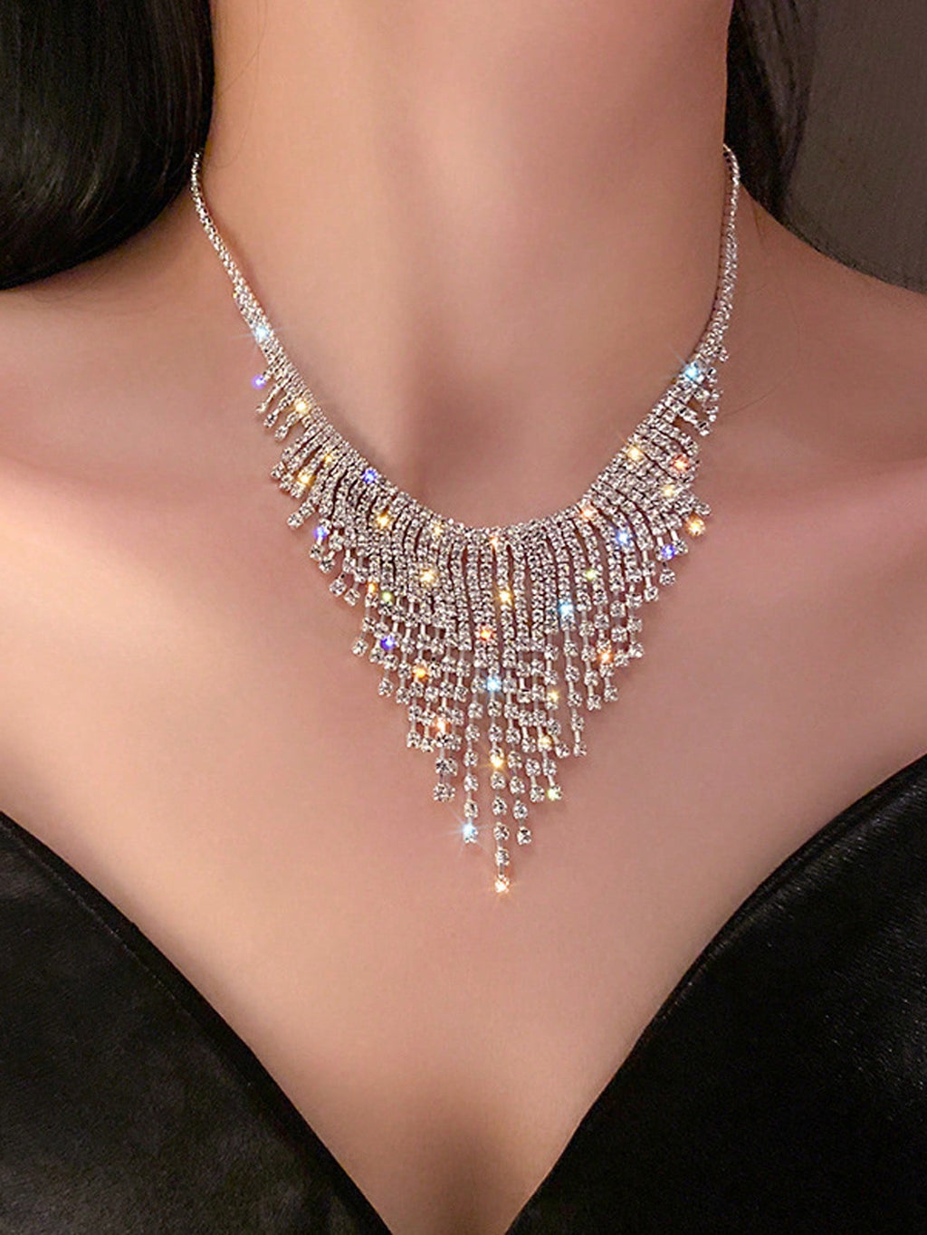 European & American Fashion Exaggerated Personalized Rhinestone Tassel Necklace