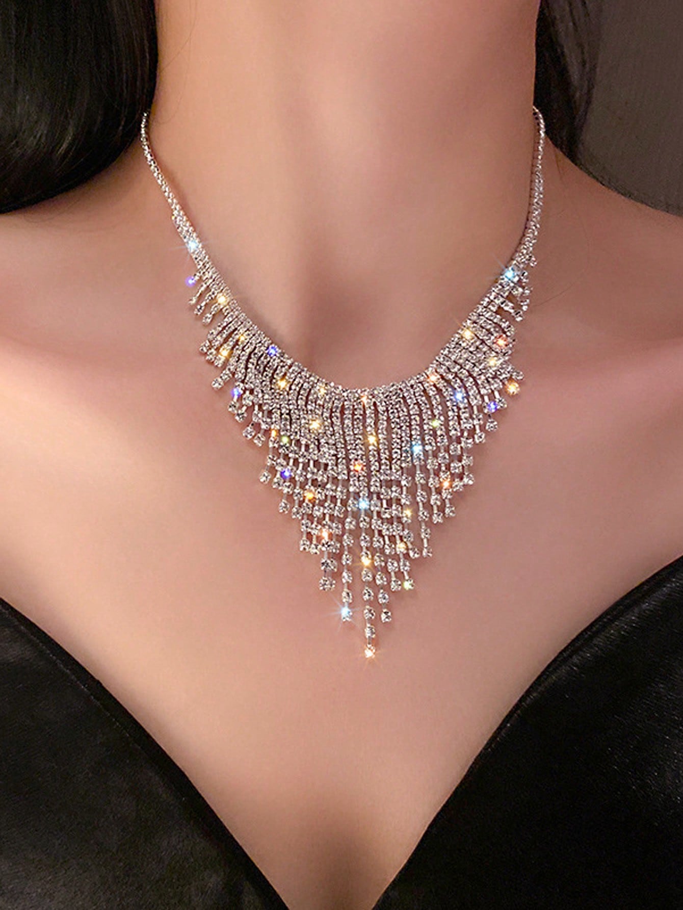 European & American Fashion Exaggerated Personalized Rhinestone Tassel Necklace