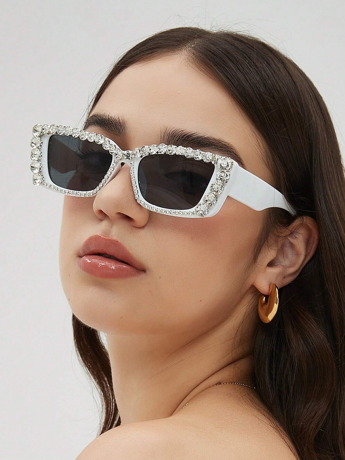 1pc Fashionable Women's Rhinestone Decor Oversized Frame Personality Summer Beach Party