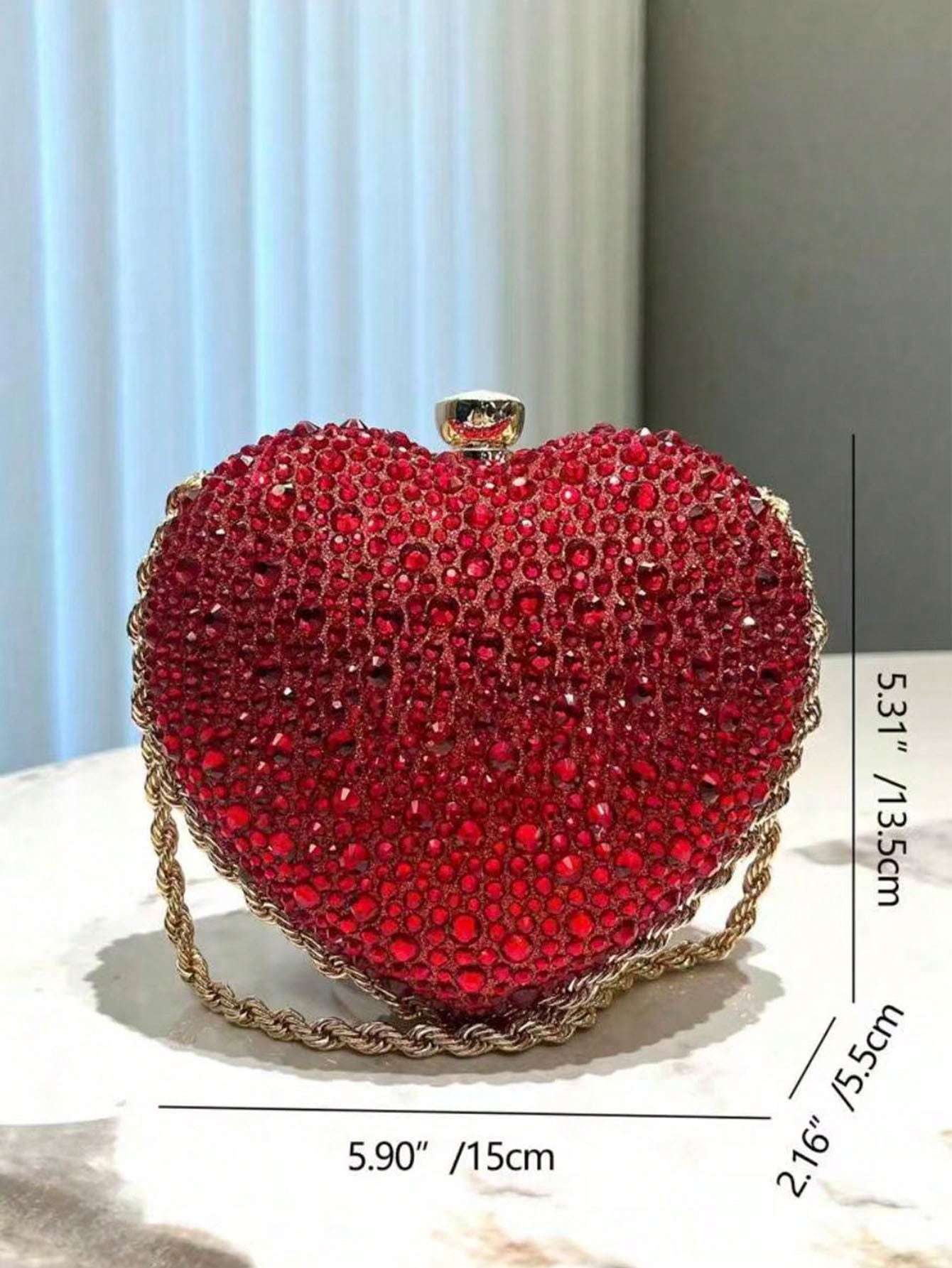 Red Heart Shape Rhinestone Handbag Design Wedding Clutch Evening Bags