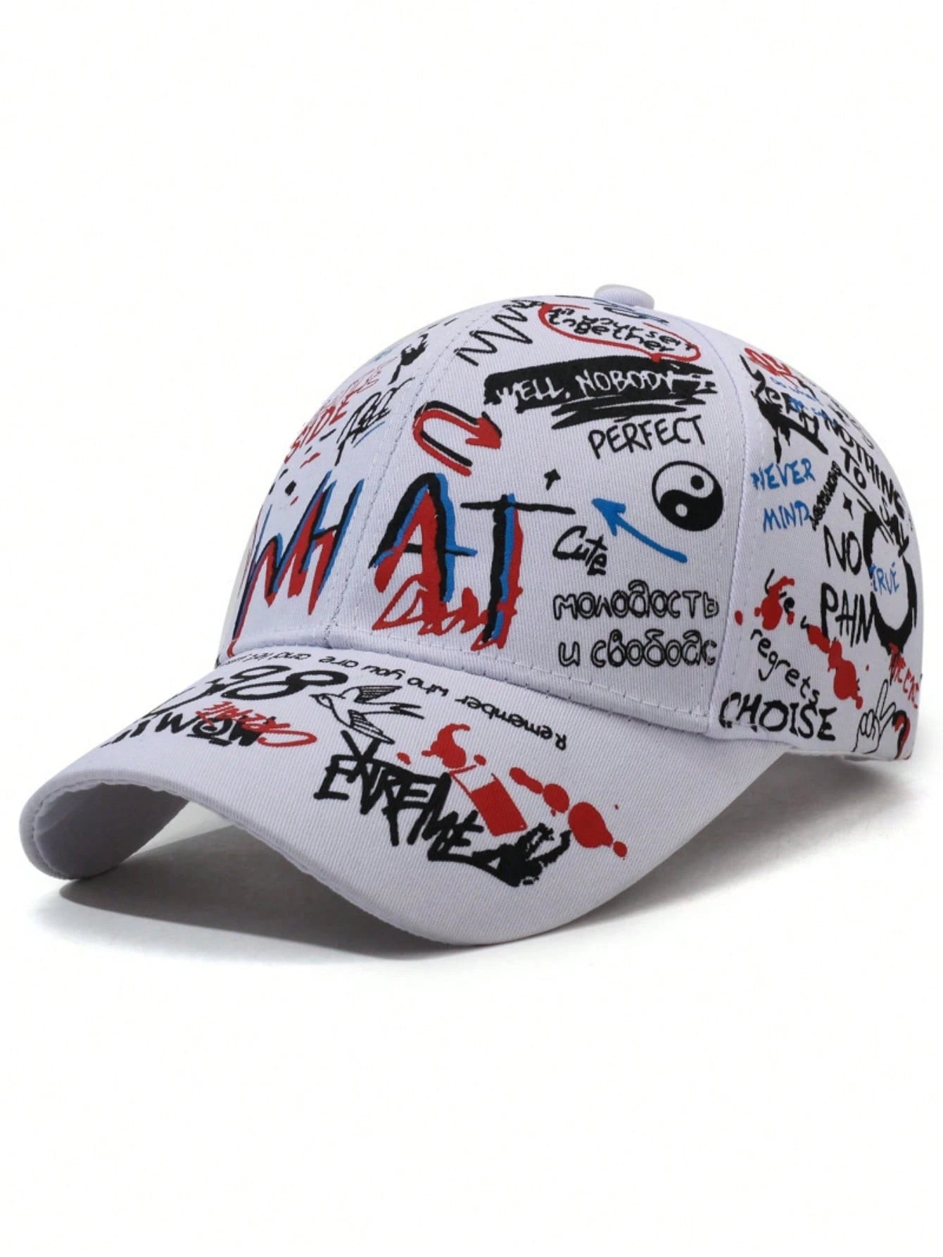 1pc Men's Letter Graffiti Print Baseball Cap, Adjustable Outdoor Sun Protection Casual Hat, Suitable For Spring, Autumn Trip, Travel, Beach