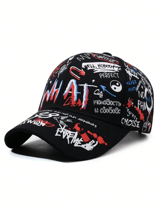 1pc Men's Letter Graffiti Print Baseball Cap, Adjustable Outdoor Sun Protection Casual Hat, Suitable For Spring, Autumn Trip, Travel, Beach