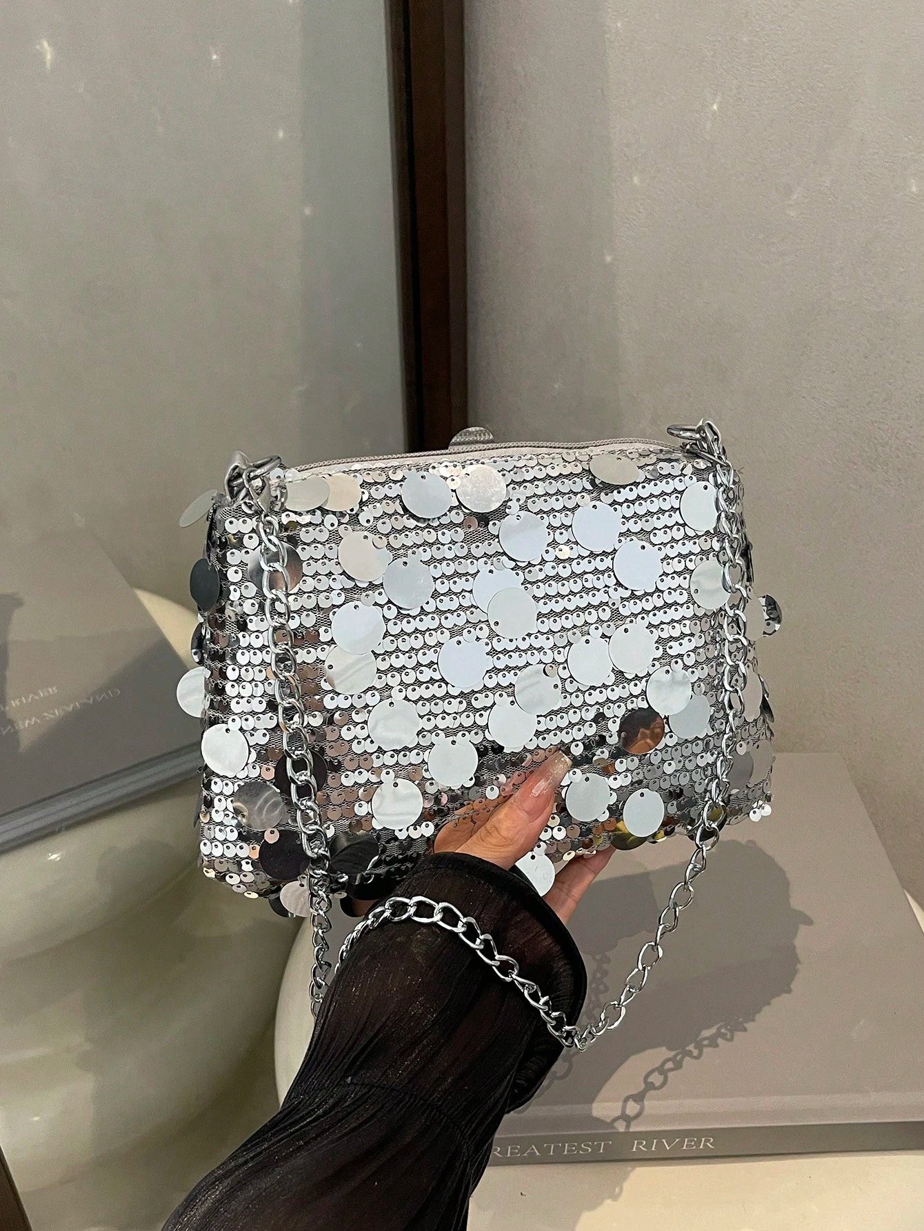 1pc Sequin Shoulder Bag, Fashion Crossbody Bag, Evening Clutch Purse For Women, Suitable For Party And Daily Use , Sequin