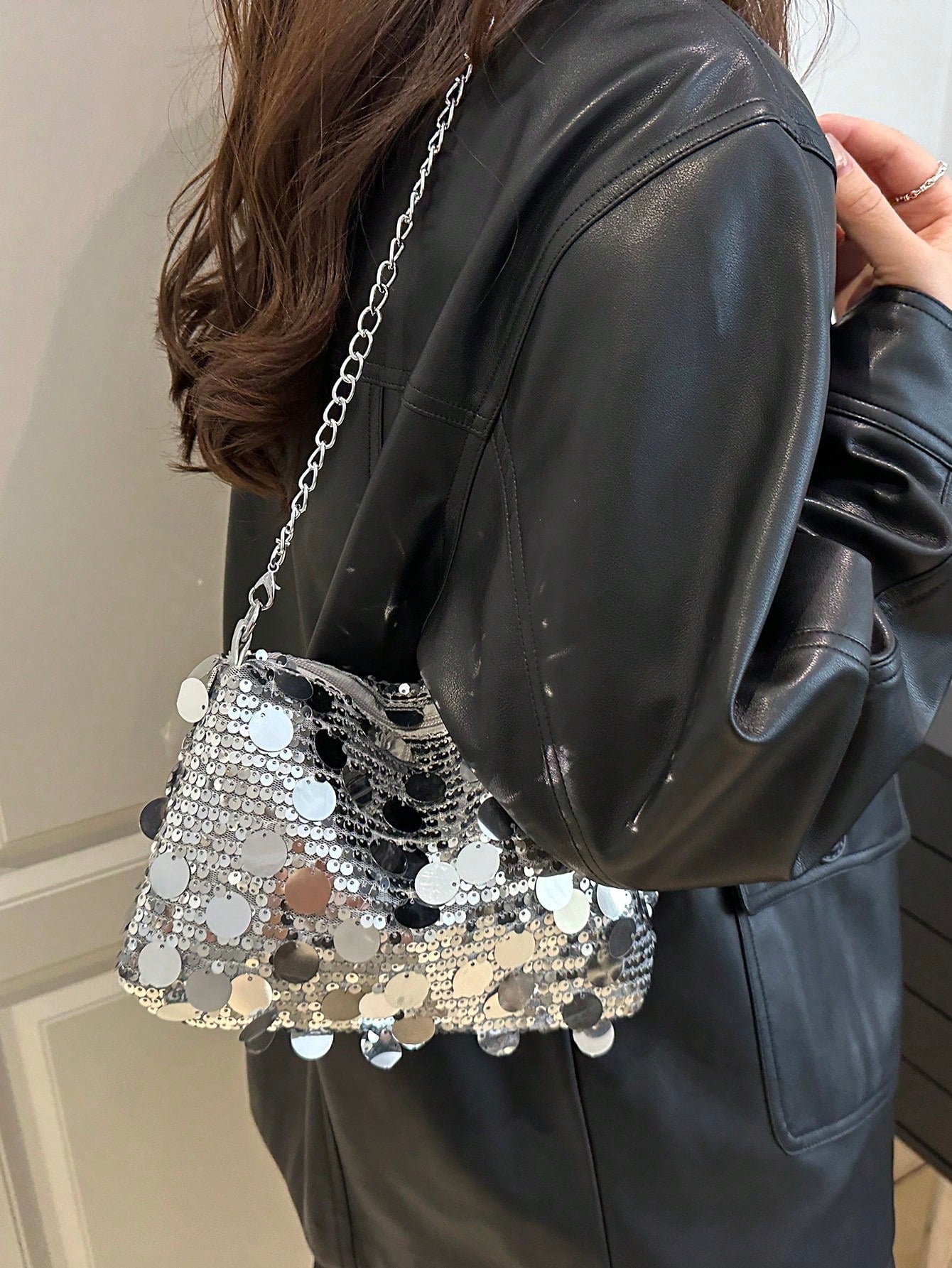 1pc Sequin Shoulder Bag, Fashion Crossbody Bag, Evening Clutch Purse For Women, Suitable For Party And Daily Use , Sequin