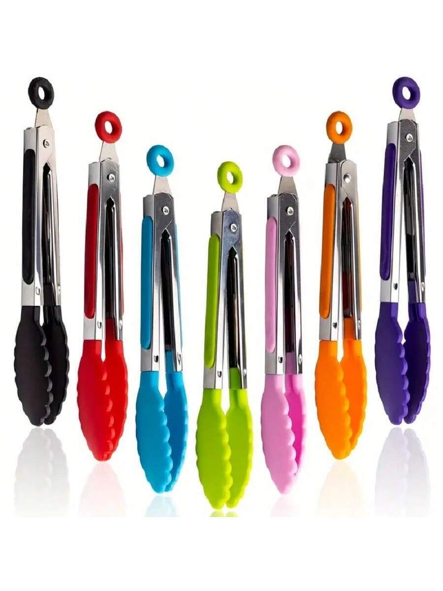7 pc Small Kitchen Tongs, 7-Inch Mini Food Tongs, Heat Resistant