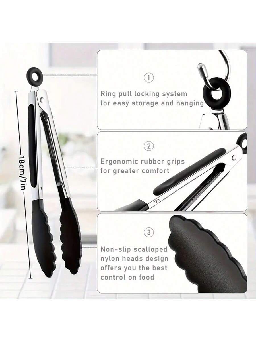 7 pc Small Kitchen Tongs, 7-Inch Mini Food Tongs, Heat Resistant