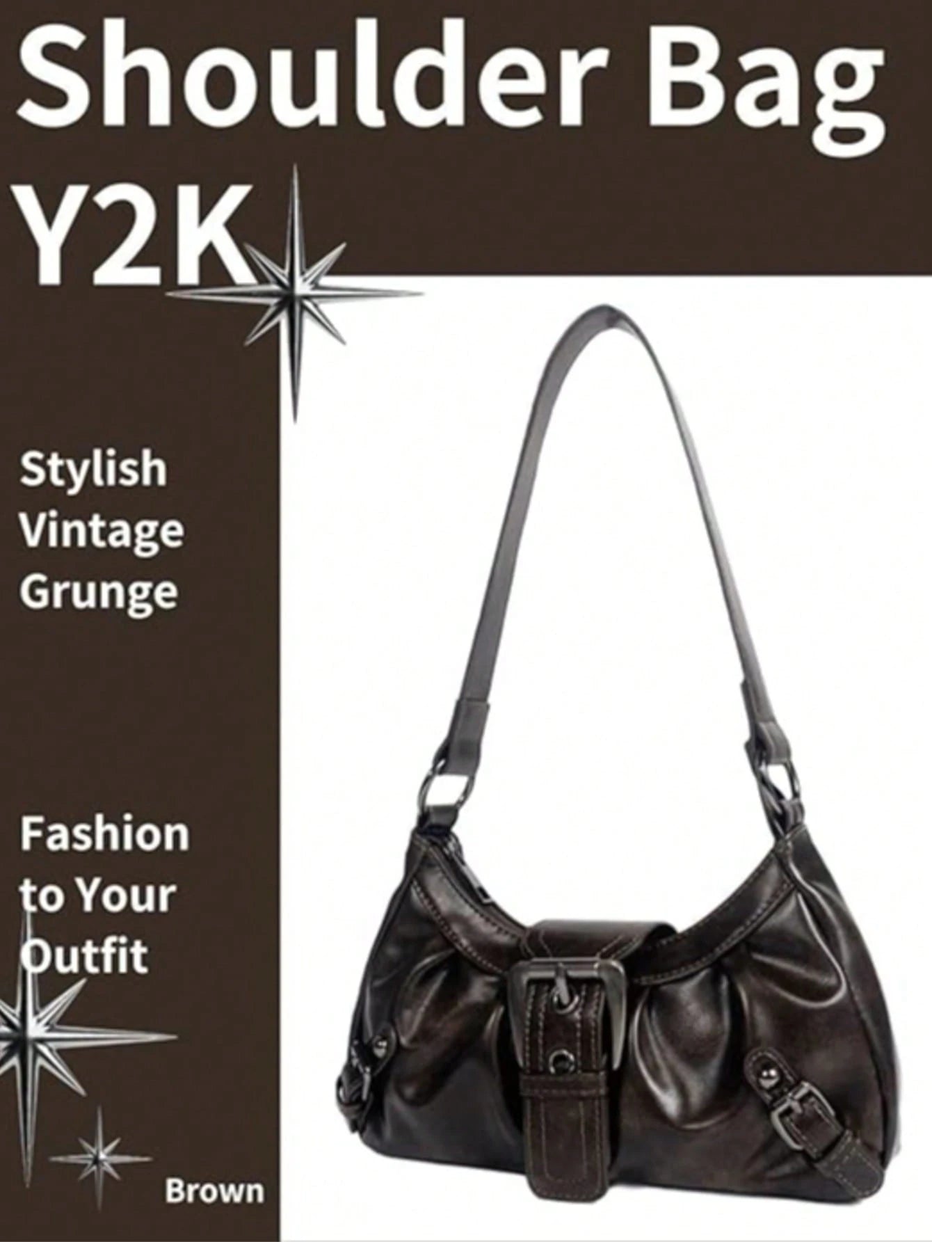1pc Women Retro Biker Chic Studded Adjustable Strap Crossbody Bag, Large Capacity Soft Gradient Leather Shoulder/Underarm Bag, Vintage Bag For Women