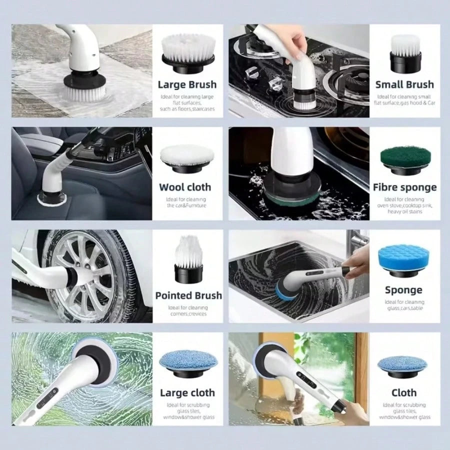 Electric Rotary Scrubber, Rechargeable Cleaning Brush, Shower Scrubber With 9 Brush Heads